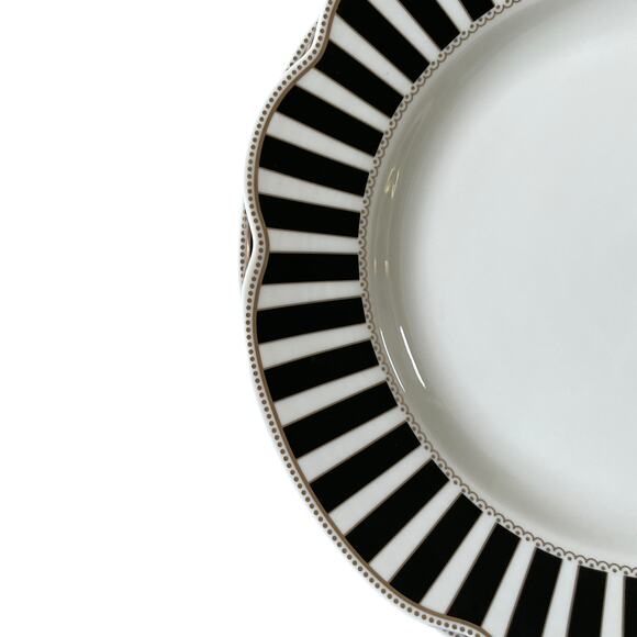 Grace Teaware Fine Porcelain Dinner Plates 11in Black & White Striped Set of 4 - Picture 6 of 12
